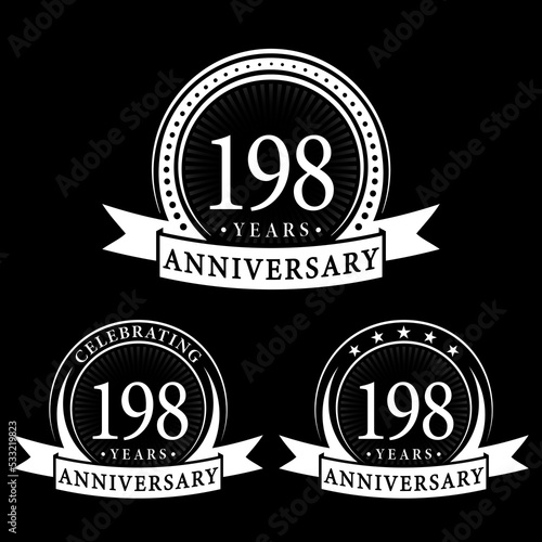198 years anniversary logo collections. Set of 198th Anniversary logotype template. Vector and illustration. 