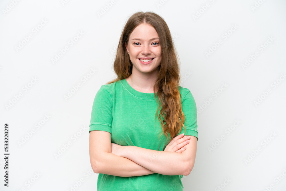 Young pretty woman isolated on white background keeping the arms crossed in frontal position Young pretty woman isolated on white background keeping the arms crossed in frontal position