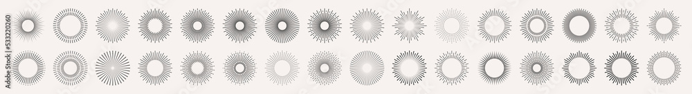 Set of Sunburst. Big collection sunburst best quality. Star, firework explosion, logo, emblem, tag. Web banner. Vector Illustration. Set of Sunburst. Big collection sunburst best quality. Star, firework explosion, logo, emblem, tag. Web banner. Vector Illustration.