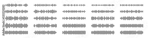 Set of audio or voice message. Soundwave, social media message, voice assistant, audio. Vector illustration.