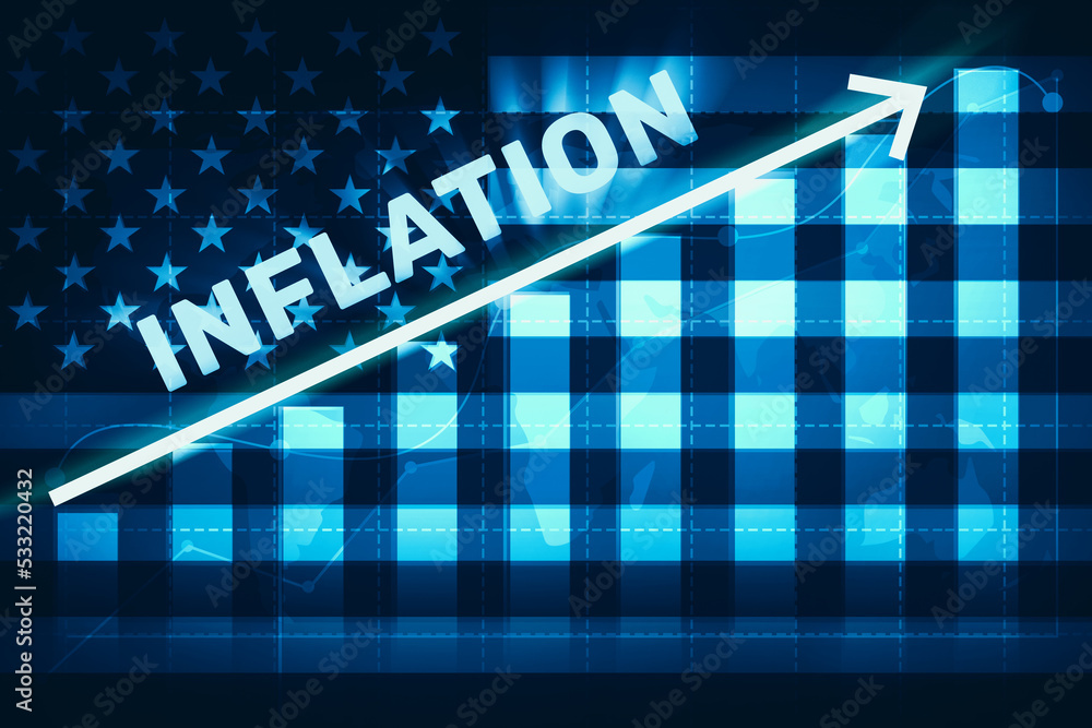 Inflation in the United States with Flag and Blue color graph