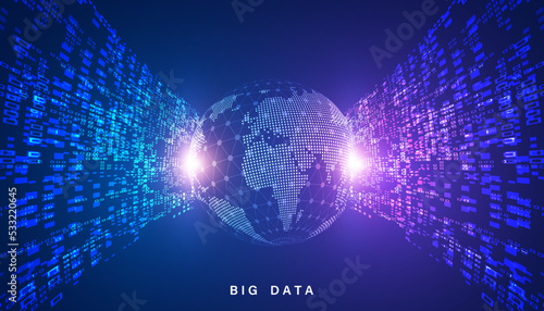 abstract global dot network big data connection and communication futuristic on blue background.