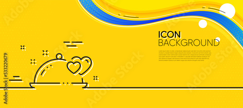 Romantic dinner line icon. Abstract yellow background. Valentines day restaurant food sign. Couple relationships symbol. Minimal romantic dinner line icon. Wave banner concept. Vector