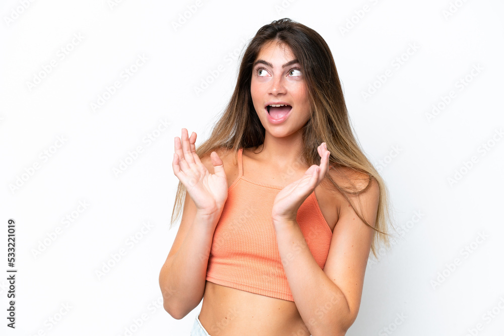 Young caucasian woman isolated on white background with surprise facial expression Young caucasian woman isolated on white background with surprise facial expression