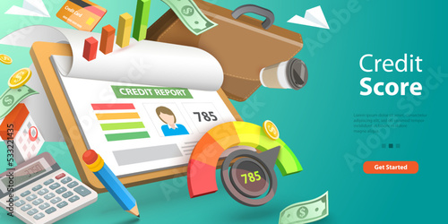 3D Vector Conceptual Illustration of Credit Score Report, Ranking Agency