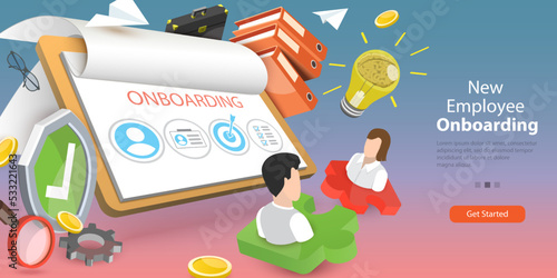 3D Vector Conceptual Illustration of Employee Onboarding, New Worker Organizational Socialization