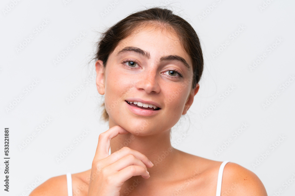 Young Pretty caucasian woman isolated on white background . Portrait Young Pretty caucasian woman isolated on white background . Portrait