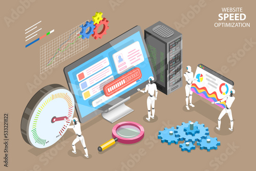 3D Isometric Flat Vector Conceptual Illustration of Website Speed Optimization, Web Page Loading Time Reduction