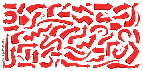 Red arrow signs set. Collection icons or design elements for web design, mobile apps, interface. Vector illustration
