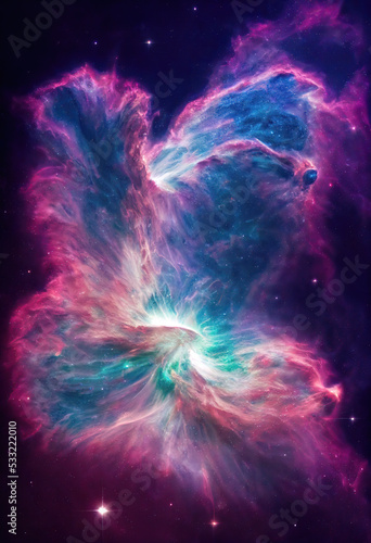 Illustration of a space cosmic background of supernova nebula and stars  glowing mysterious universe  Generative AI