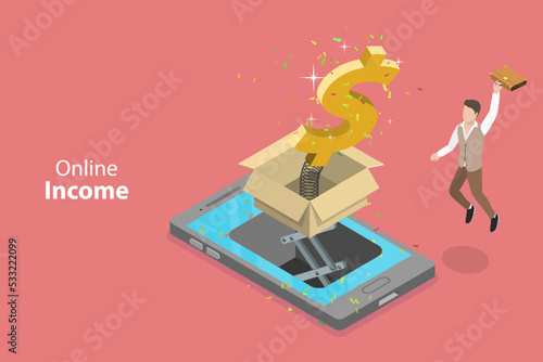 3D Isometric Flat Vector Conceptual Illustration of Online Income, Loyalty and Referral Marketing Program