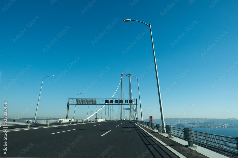 Osmangazi Bridge entrance in daylight in Turkey