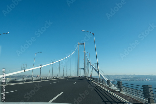 Fototapeta Naklejka Na Ścianę i Meble -  Osmangazi Bridge entrance in daylight in Turkey
