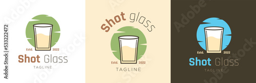 Shot glass business logo design set, liquor glasses store symbol, alcoholic beverage drinks emblem concept, vodka bar equipment editable commercial logotype, isolated on background