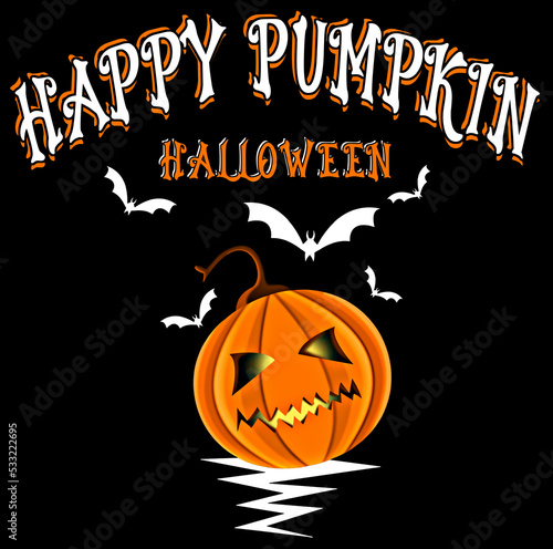 Happy Halloween Pumpkin Print  Scary Design.Black Background.