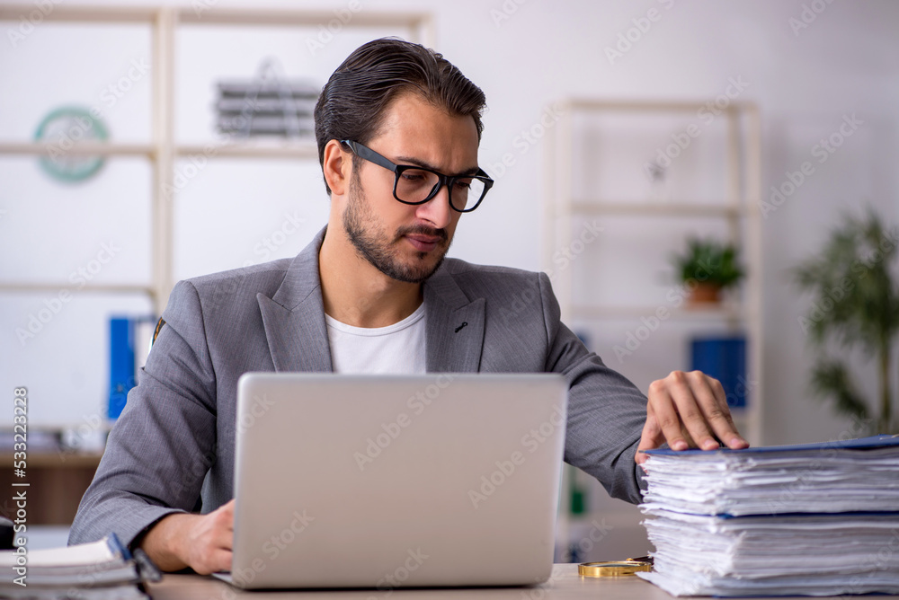 Young male employee working in the office Young male employee working in the office