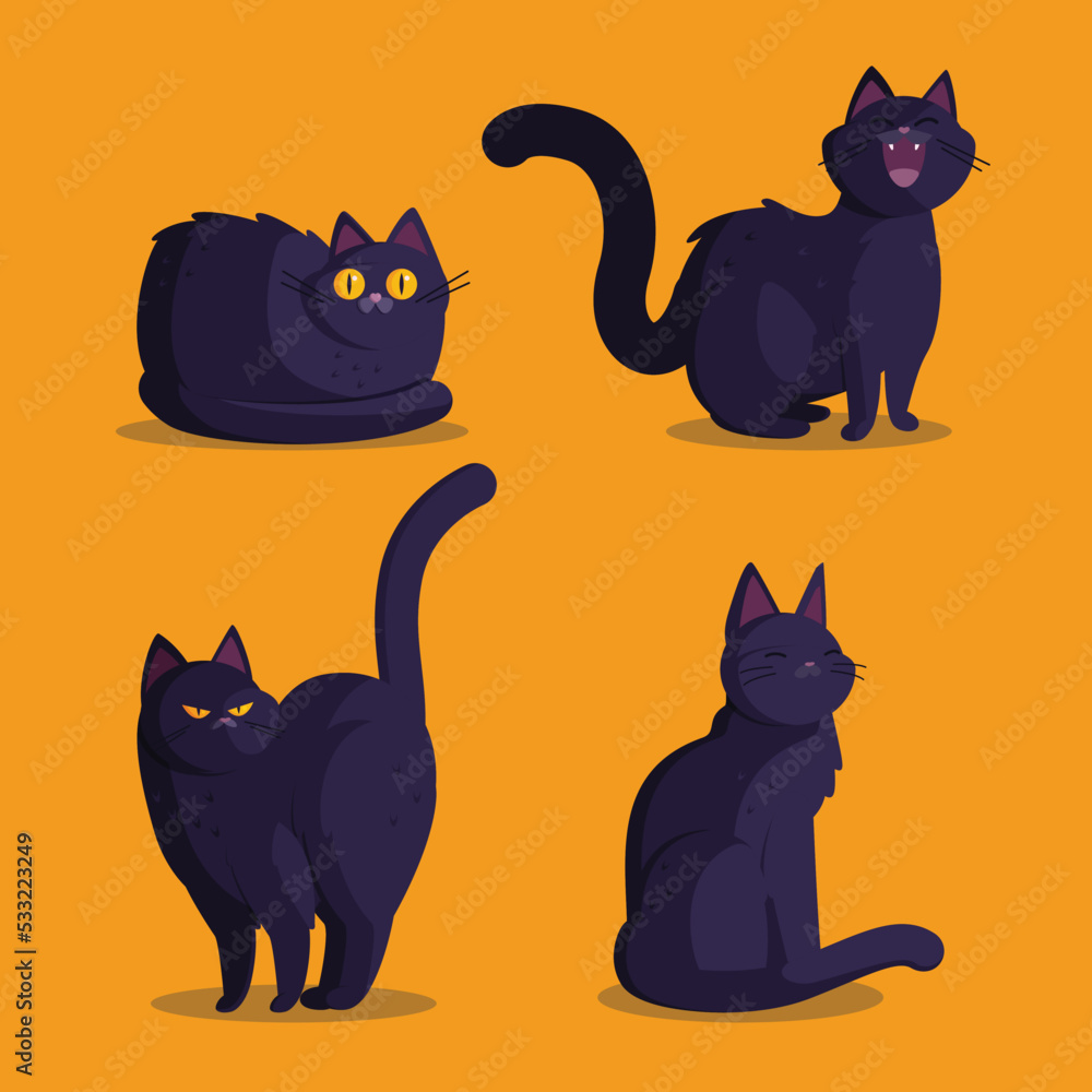 flat halloween black cats collection vector design illustration