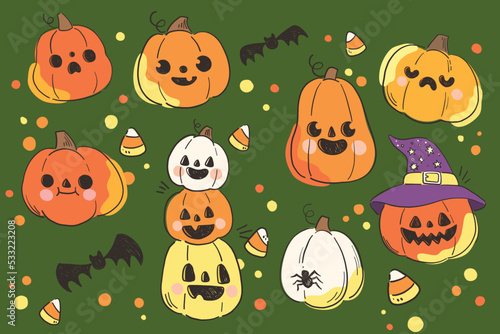 hand drawn halloween pumpkins collection vector design illustration