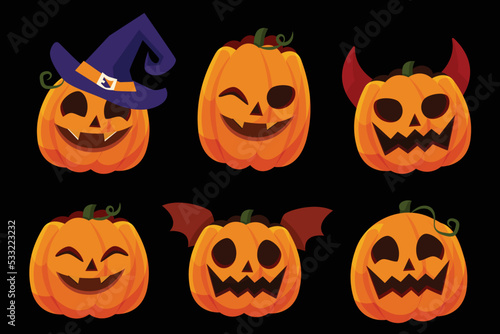 flat halloween pumpkins collection vector design illustration