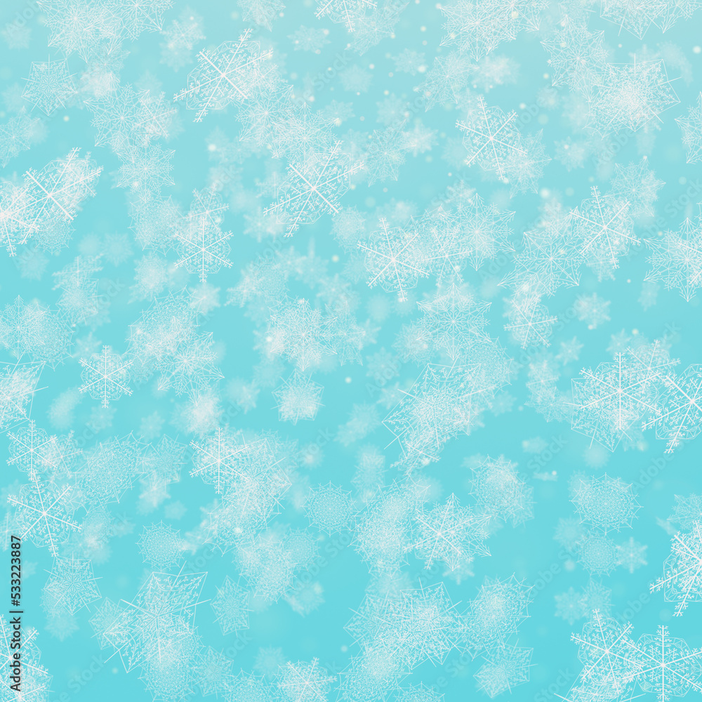 Abstract Blue Winter Background with Snowflakes and Snow Effect