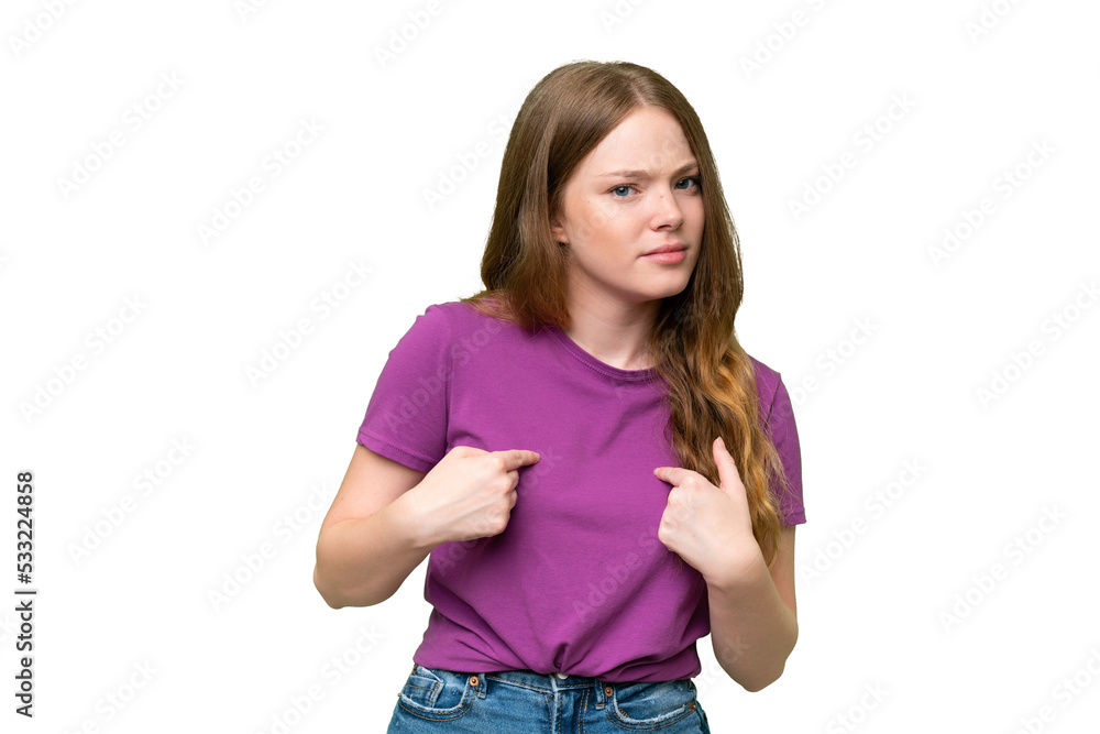 Young pretty woman over isolated background pointing to oneself Young pretty woman over isolated background pointing to oneself