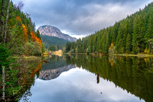 Red Lake and Suhard Peak at fall, Transylvania, Romania