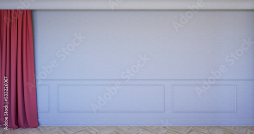 Klasyczne wnętrze z białym panelem ściennym, listwami i białą ścianą. 3d render ilustracja mockup