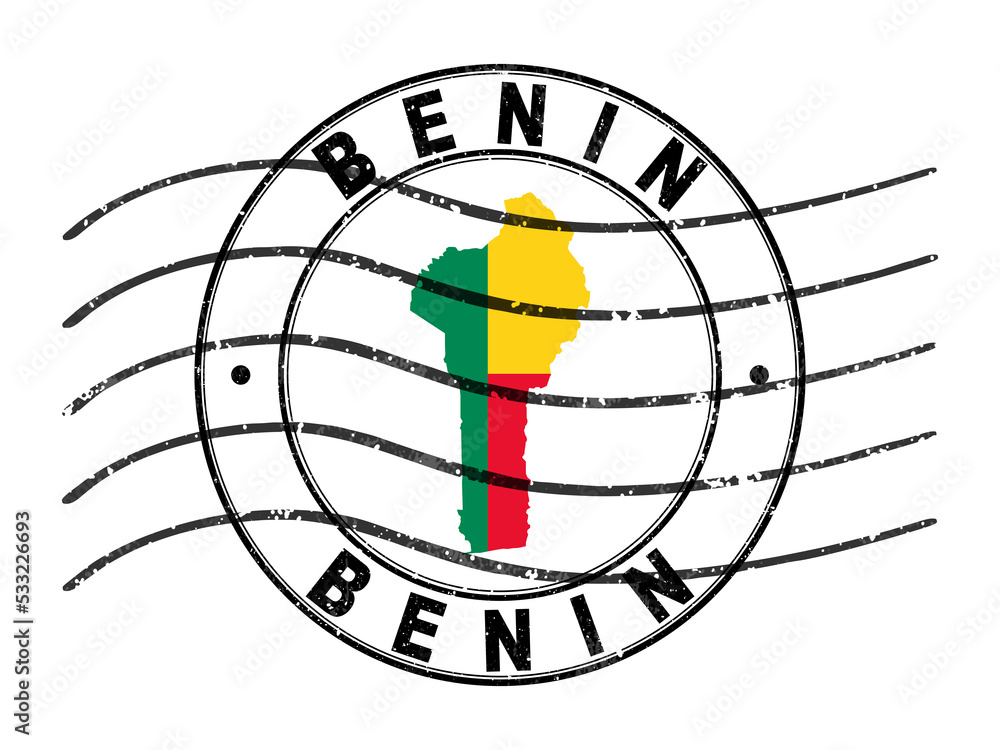 Map of Benin, Postal Passport Stamp, Travel Stamp Stock Illustration