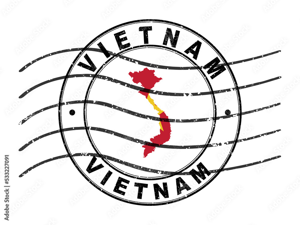 Map of Vietnam, Postal Passport Stamp, Travel Stamp Stock Illustration