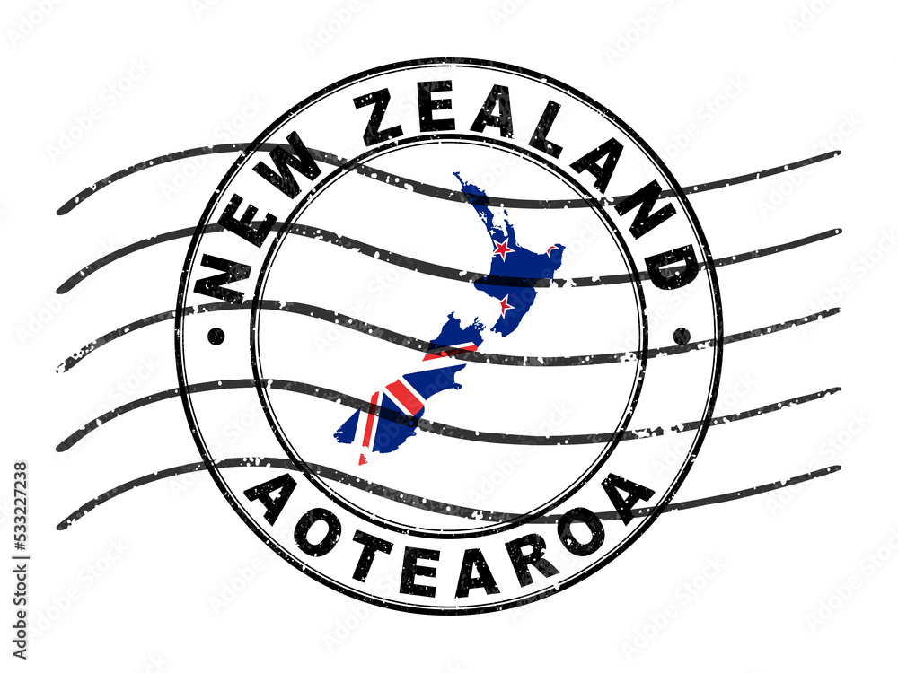 Map of New Zealand, Postal Passport Stamp, Travel Stamp Stock