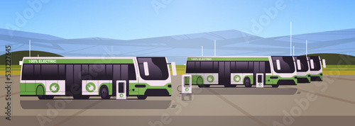 electric buses charging parking at the charger station with a plug in cable electrified transportation e-motion EV management