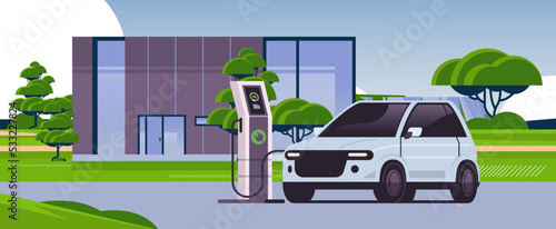 electric sustainable transport charging parking at the charger station with a plug in cable electrified transportation