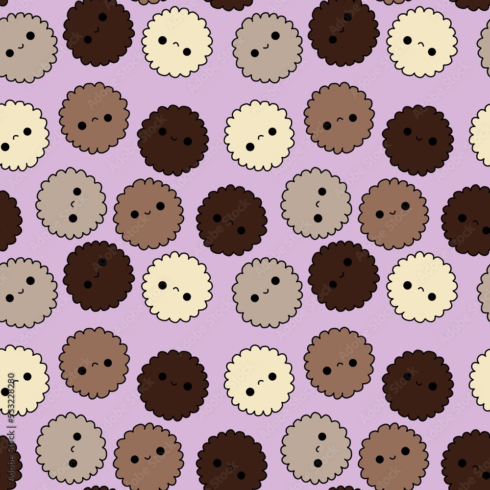 Cartoon kawaii seamless cookie pattern for wrapping paper and kids and clothes print and fabrics