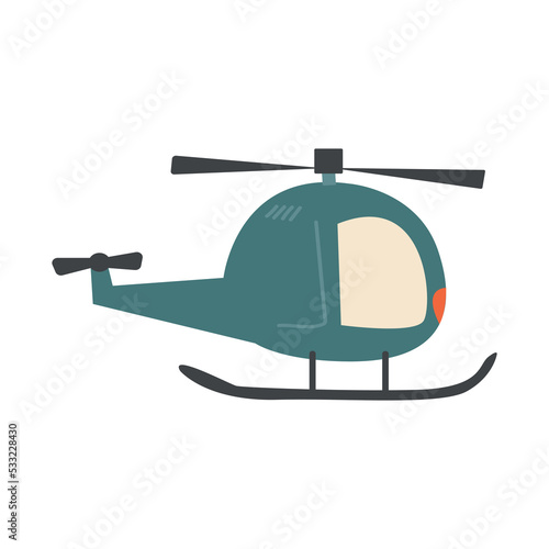 Green cute cartoon style helicopter. Vector illustration.