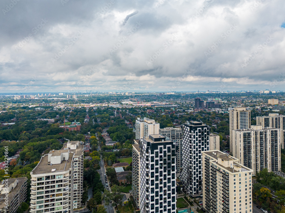 Fototapeta premium Down Town Toronto buildings and sky line by Bloor street cloudy day 