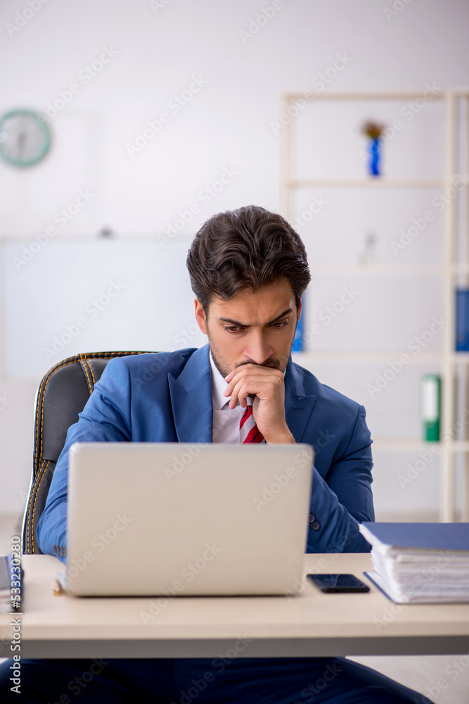 Young male employee working in the office Young male employee working in the office