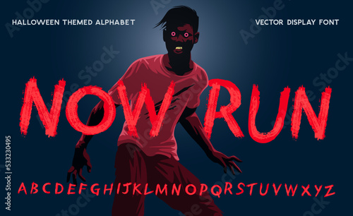 A halloween and horror themed display alphabet vector font in blood red.