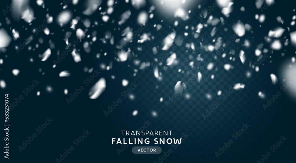 Falling winter snow flakes, realistic transparent snowfall effect. Vector illustration. Falling winter snow flakes, realistic transparent snowfall effect. Vector illustration.
