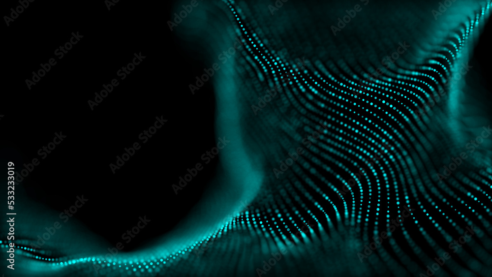 Music wave of particles. Big data visualization. Abstract green ...