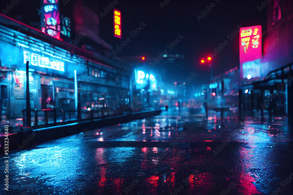 Cyberpunk city, rainy futuristic scene