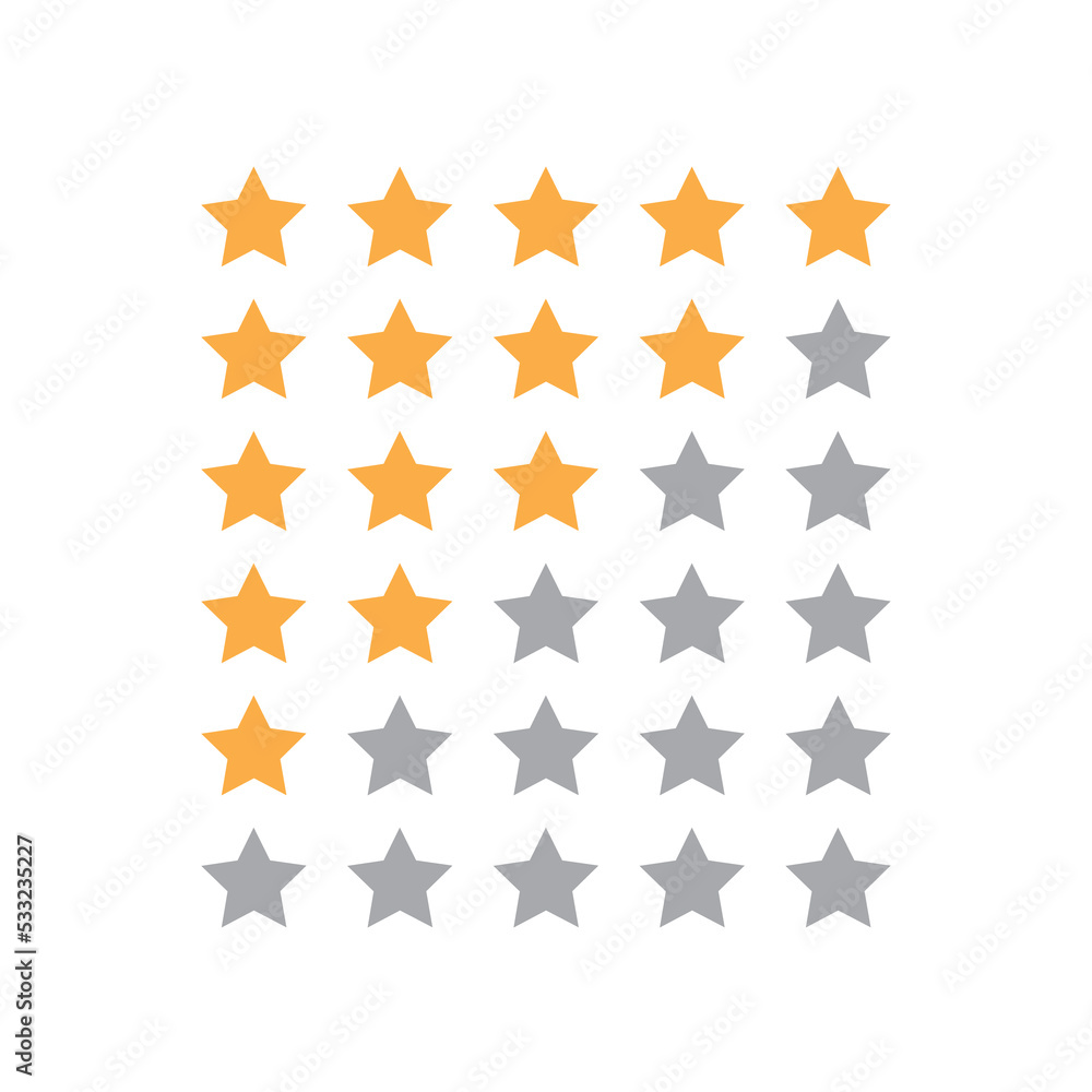Star rating (yellow and gray). Vector image on white background. Star rating (yellow and gray). Vector image on white background.