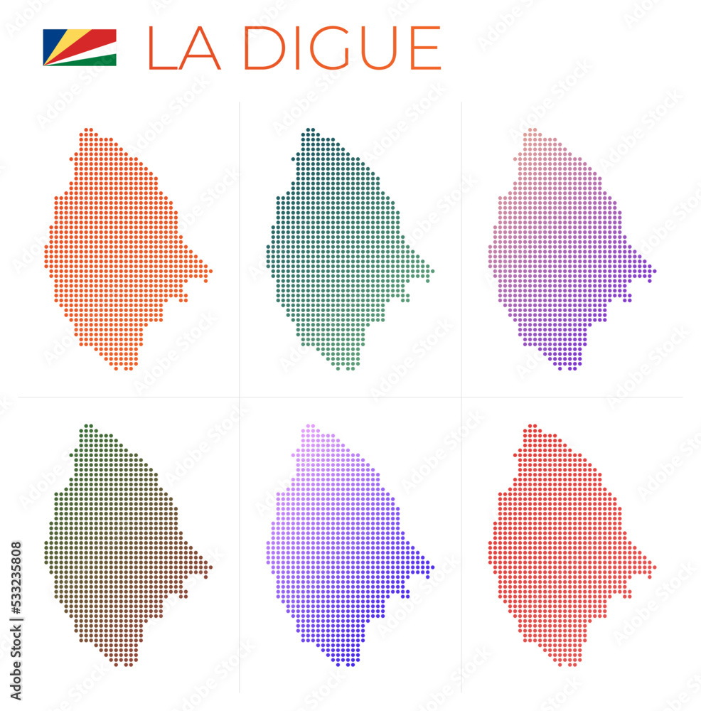 La Digue dotted map set. Map of La Digue in dotted style. Borders of ...