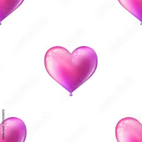 Happy Valentine's Day Heart balloons seamless patten isolated on white