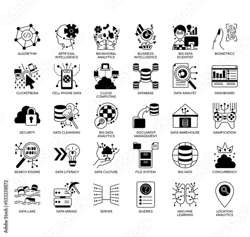 Set of Big Data thin line icons for any web and app project.