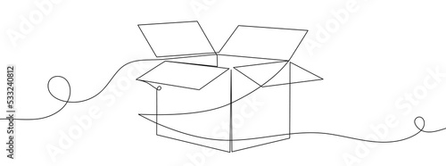 Carton box one line continuous drawing. Cardboard box continuous one line illustration.