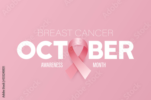 October. Breast Cancer Banner, Card, Placard with Vector 3d Realistic Pink Ribbon. Breast Cancer Awareness Month Symbol Closeup. World Breast Cancer Day Concept
