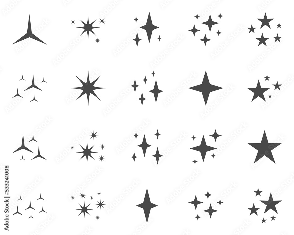 Set of stars sparkles, flat design Set of stars sparkles, flat design