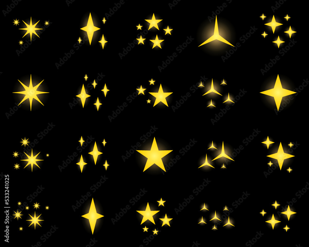 Set of stars sparkles, flat design Set of stars sparkles, flat design