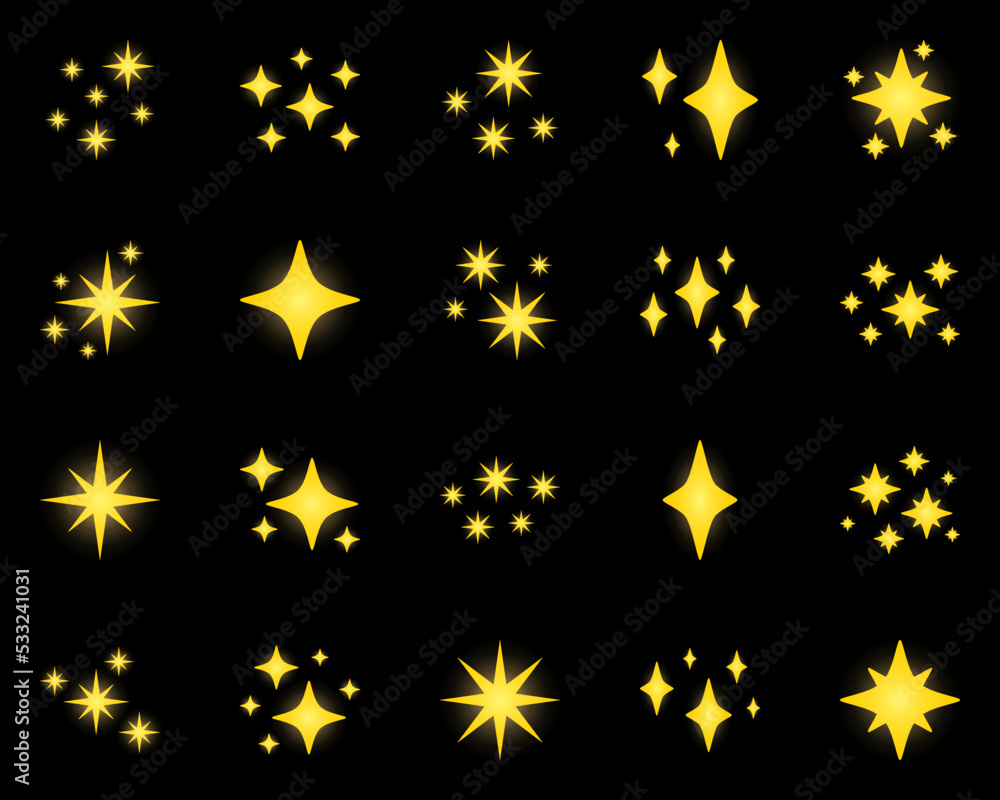 Set of stars sparkles, flat design Set of stars sparkles, flat design