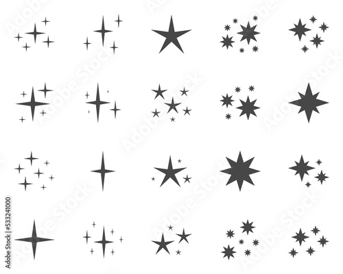 Set of stars sparkles, flat design